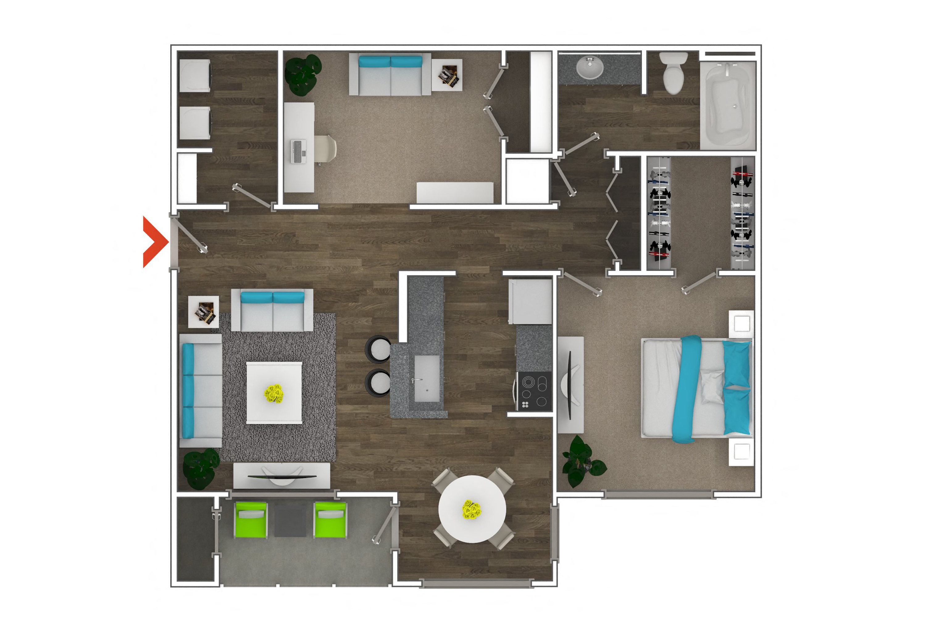 Floor plan for 1 bed, 1 bath, 1000 sqft